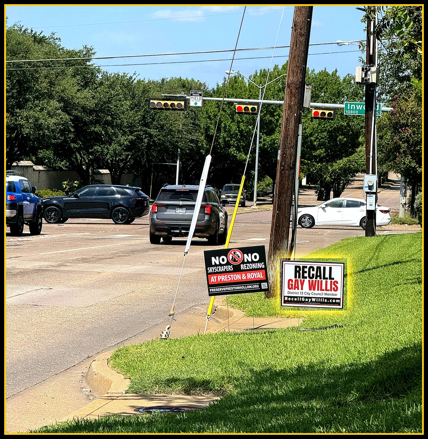 Recall Gay Willis yard sign at a busy District 13 intersection